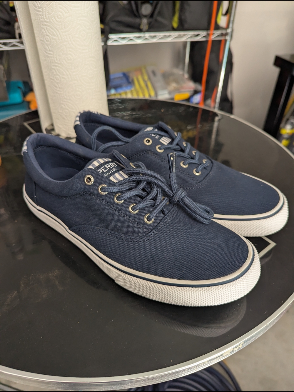 Sperry Navy Canvas Low-Top Sneakers with White Sole